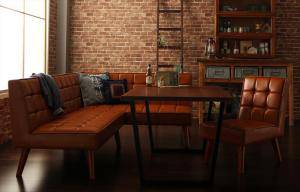 ダイニングテーブルセット 5人用 コーナーソファー L字 l型 ベンチ 椅子 おしゃれ 安い 食卓 レザー 合皮 カウチ 4点 ( 机+ソファ1+右肘ソファ1+チェア1 ) 幅120 西海岸 ヴィンテージ インダストリアル レトロ ミッドセンチュリー 高さ65 ロータイプ 低め ウォールナット