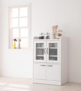 食器棚 キッチンストッカー カップボード コンパクト キッチン収納 幅60 ホワイト 白 グリーン 緑