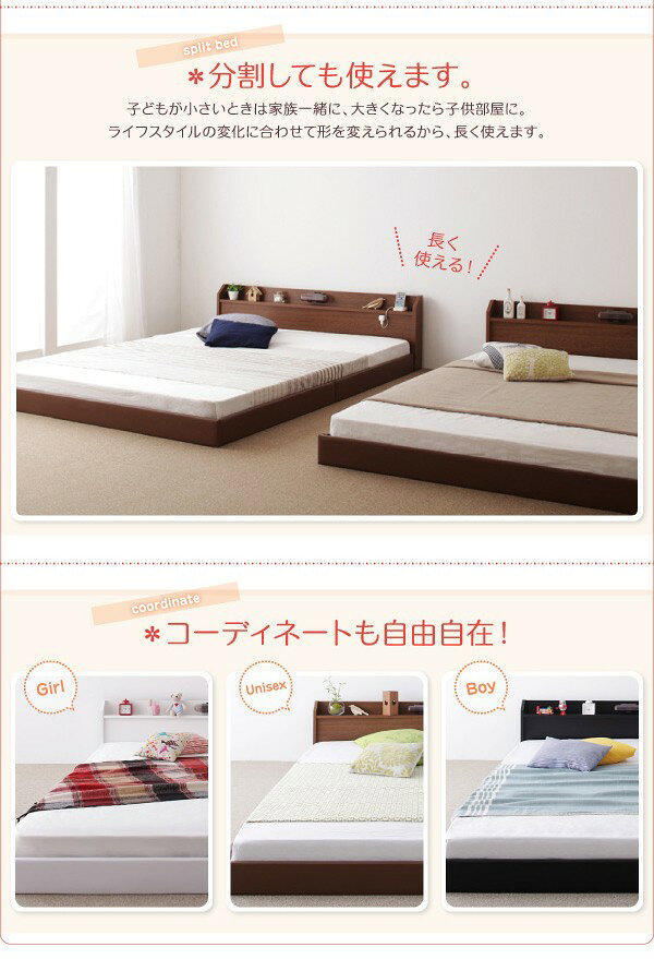 家具・インテリア通販Roomのセミシングルベッド 一人暮らし コンパクト SS 小さい ミニ 省スペース マットレス付き ローベッド ロータイプ フロア 低床 低い 連結可 つなげる 宮 ヘッドボード 枕元 棚 携帯 メガネ リモコン 頭上 収納 照明 読書灯 ライト コンセント スマホ 充電 ヴィンテージ モダン｜アングル3