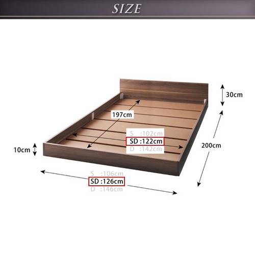 ベッド セミダブル ローベッド ロータイプ 低い フロアベッド 低床 フラット ヘッドボード 薄型 板 フレーム 北欧 おしゃれ モダン ヴィンテージ メンズ 国産カバーポケットCマットレス付き [3]