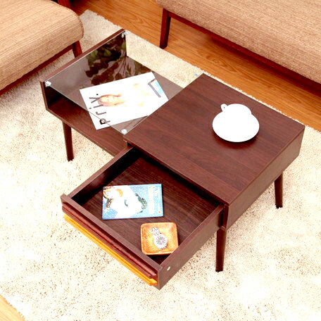 センターテーブル ローテーブル 棚付き ディスプレイ リビングテーブル ダークブラウン 茶色 【 ガラステーブル ガラス ダイニングテーブル ちゃぶ台 サイドテ...