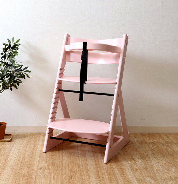 ベビーチェア キッズチェア ハイタイプ 固定ベルト 立ち上がり防止 食事 食卓 ダイニング 木製 赤ちゃん 子供用 こども 乳児 椅子 高さ調整 高さ調節 足置き 長く使える 背もたれ コンパクト 軽量 軽い 安い 飲食店 おすわり練習 机なし 1歳 2歳 3歳 4歳 おしゃれ ピンクのサムネイル