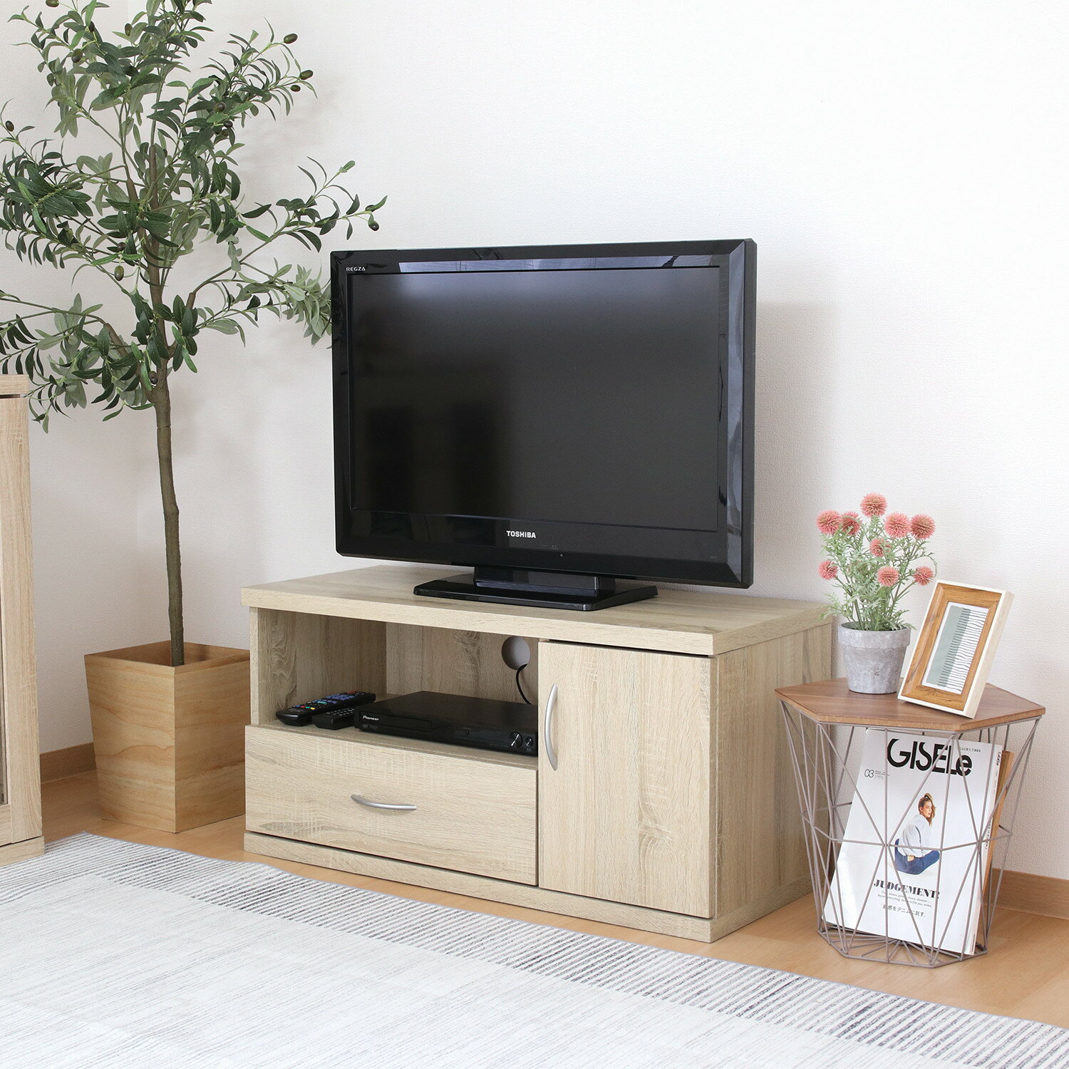 テレビ台 ローボード 2段 可動棚 レコーダー wifi ルーター 扉付き 引き出し 収納 配線 北欧 テレビボード 木製 ロータイプ シャビーナチュラル コンパクト 小さい 32型 37型 40型 幅90 奥行42 高さ45 ヴィンテージ 一人暮らし アンティーク ベッドサイド 寝室 おしゃれ 安い