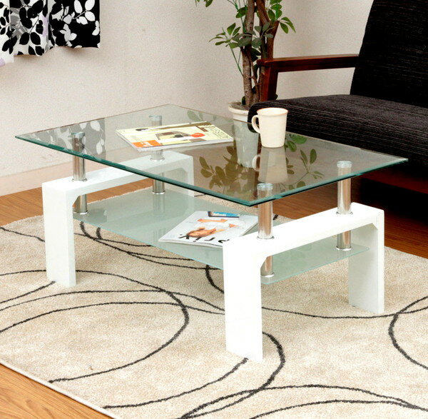 センターテーブル ローテーブル ディスプレイ 棚付き ホワイト 白 【 ガラステーブル ガラス リビングテーブル ダイニングテーブル ちゃぶ台 サイドテーブル ...