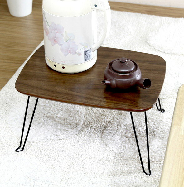 ローテーブル 完成品 ミニ かわいい 可愛い 化粧 メイク 折りたたみ 折り畳み 折畳み 折れ脚 スチール脚 長方形 四角 角丸 木目 ブラウン 茶色 ブラック...
