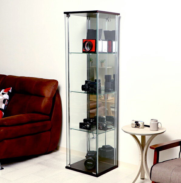 ガラスキャビネット 4段 背面ミラー 鏡 両面ガラス クリア 透明 縦長 頑丈 業務用 アンティーク コレクションケース ガラスショーケース コレクションラック...