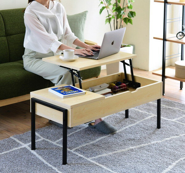 あす楽 昇降式テーブル 収納付き リビング ソファー ローデスク ノートパソコン ローテーブル 作業台 センターテーブル 一人暮らし 座卓 勉強 ゲーミング ゲ...