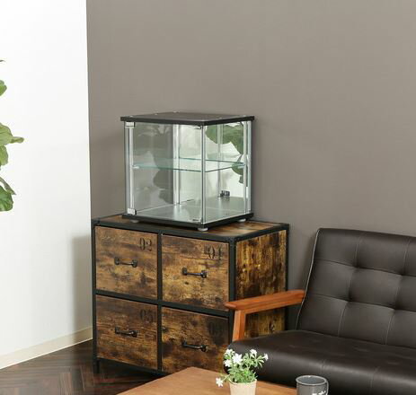 コレクションケース ラック 木製 2段 業務用 扉 深型 ロータイプ 小物 卓上 机の上 キューブボックス 正方形 ミニ 小さい 小型 脚付き 両面 全面ガラス...