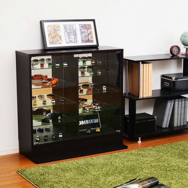 あす楽 コレクションケース ラック ガラス棚 キャビネット 大容量 木製 5段 頑丈 業務用 展示用 扉 深型 ロータイプ 横型 スリム 収納 幅90 高さ90...