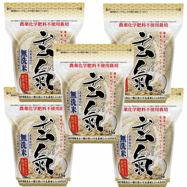 川島米穀店 無洗米の発芽玄米・玄氣 1.5kg 無農薬 真空パック 無農薬 玄米 無洗米 5パック