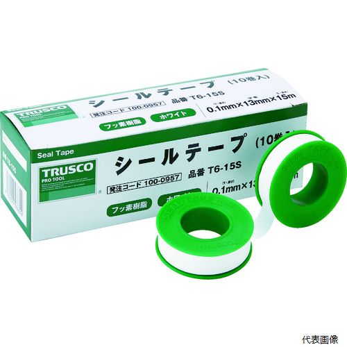【特長】 ●ねじ・継手に巻きつけるだけで簡単にシールできます。 ●ねじ込み・取り外しが簡単にできます。 【用途】 ●鉄・アルミ・ステンレスパイプ・プラスチックパイプなどのシールに。 ●色：ホワイト ●幅(mm)：13 ●長さ(m)：15 ●厚さ(mm)：0.1 ●使用温度範囲(℃)：-100〜260℃ ●食品衛生法適合（ポジティブリスト適合） ●手で切断可能 【材質／仕上】 ●基材：フッ素樹脂 【入数】 ●10巻 他のサイズはこちら 在庫のない商品は検索に表示されない場合がございます　
