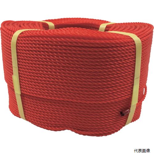 【特長】 ●軽量で水に強く、強力でショックにも強いロープです。 ●受注生産品の為、返品不可です。 【用途】 ●ネット、農園芸、インテリアなど。 【仕様】 ●色：赤 ●線径(mm)：3 ●長さ(m)：200 ●包装形態：コイル巻 ●ロープの打ち方：3打ち 【材質／仕上】 ●ポリエチレン 【入数】 ●1個 関連品はこちら 在庫のない商品は検索に表示されない場合がございます