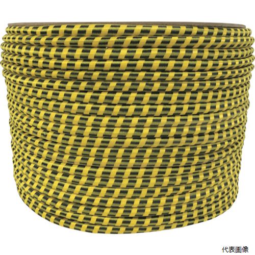 【特長】 ●周囲を糸で被覆している丸ゴムロープで伸縮性があります。 【用途】 ●自転車やバイクの荷物固定など。 【仕様】 ●色：標識 ●長さ(m)：150 ●標準幅(mm)：9 ●包装形態：ドラム巻 ●丸ゴムタイプ 【材質／仕上】 ●中芯：天然ゴム ●被服：ポリエステル 【入数】 ●150M 他のサイズはこちら 在庫のない商品は検索に表示されない場合がございます