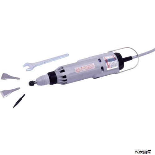【特長】 ●振幅1mm、12000回/分の微小超振動のため下地を傷めず、高能率はく離ができます。 ●大型はく離機では困難な、はく離面の角部分や隅、または凹凸部まで、対応できるコンパクトボディーです。 ●連続使用タイプです。 ●本体はアルミダイカスト製です。 【用途】 ●塗膜・さび・金メッキ・ラベル・接着材等のはく離・除去。 ●油圧ボックス・固着物（ガスケット・パッキン）やアスベストのはく離。 【仕様】 ●振動数(min［［の−1乗］］)：12000 ●電源(V)：AC10050/60Hz ●電源コード長さ(m)：2 ●外径(mm)：44 ●消費電力(W)：80 ●全長(mm)：235 ●機能・特性(回/分)：振動数12000 ●機能：振幅1mm ●取付可能刃厚(mm)：4mmφ・当社共通替刃 ●長さ(m)：電源コード2m ●チャック径(mm)：4 ●定格電流：0.8A ●握り径：44mm ●120V、230V用機種別途用意あり ●連続使用タイプ ●電気料金：1.8円/h 【材質／仕上】 ●ヘッド部：ポリカーボネート ●本体部：アルミダイカスト・樹脂 【セット内容／付属品】 ●振動ヘッド ●ハイススクレーパー（F2221）2本 ●ポンチ ●スパナ12mm 【入数】 ●1台 他のサイズはこちら 在庫のない商品は検索に表示されない場合がございます　