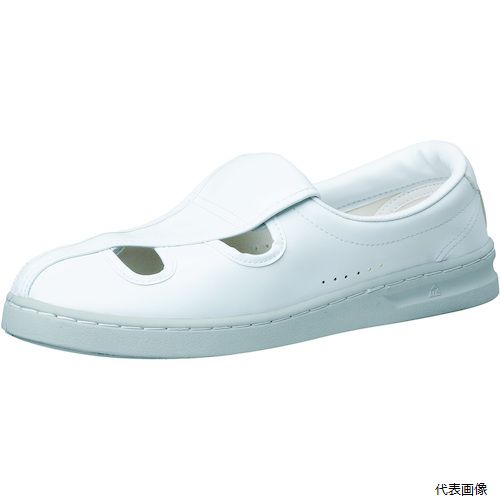 【特長】 ●靴底から静電気を逃がし、スパークを防止します。 【用途】 ●クリーンルームでの作業に。 【仕様】 ●寸法(cm)：23.0 ●足幅サイズ：EEE ●色：ホワイト ●IEC61340-4-3(EnvironmentalClass1-Dissipative)に準拠 ●色：ホワイト 【材質／仕上】 ●甲被：ビニールレザー ●靴底：PVC 【注意】 ●つま先保護性能（先芯装備）はありません。 ●クリーンパックではありません。 【入数】 ●1足 他のサイズはこちら 在庫のない商品は検索に表示されない場合がございます