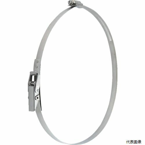 【特長】 ●ファスナーとバンドの組み合わせにより、強力な締め付け、素早い解除ができます。 ●バンドの長さ調節ねじ付です。 ●シーリングピンに適応しています。 ●取付適応パイプ径370から655mmのタイプもあります。 【用途】 ●ホースバンドとして。 【仕様】 ●最大径(mm)：295 ●最小径(mm)：250 ●バンド幅(mm)：22 ●厚さ(mm)：0.7 ●締付トルク(N・m)：182 ●許容荷重(N)：441 ●許容荷重(kgf)：45 ●色：シルバー ●全長(mm)：295 【材質／仕上】 ●ステンレス鋼（SUS304） ●仕上：バレル研磨 【入数】 ●1個 他のサイズはこちら 在庫のない商品は検索に表示されない場合がございます