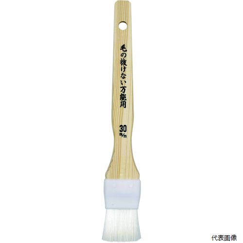 【特長】 ●熱融着製法により毛が抜けにくいハケです。 【用途】 ●工作・小物用。 【仕様】 ●刷毛幅(mm)：30 ●毛丈(mm)：30 ●玉厚(mm)：10 ●全長(mm)：215 ●適合塗料：水性・油性塗料 【材質／仕上】 ●毛材：化繊 ●柄：木 【入数】 ●1本 他のサイズはこちら 在庫のない商品は検索に表示されない場合がございます　