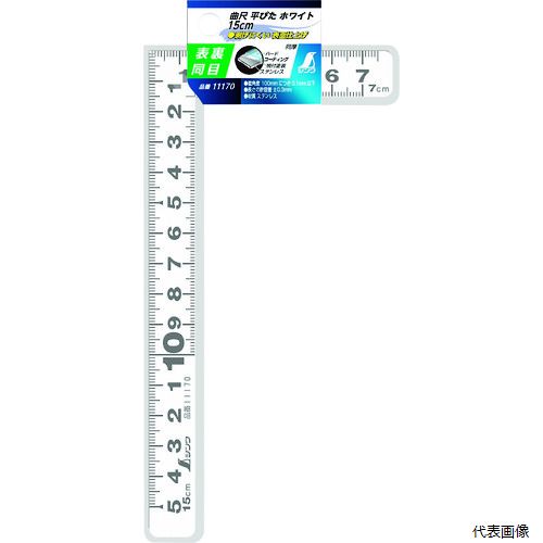 【特長】 ●白と黒のコントラスト見やすい目盛です。 ●角、竿ともに薄く平たくケガキやすいです。 ●焼き入れ加工により強度と適度な弾性を持たせています。 【用途】 ●寸法測定、材料への墨付け、ケガキ作業に。 ●長辺(mm)：160 ●短辺(mm)：80 ●幅(mm)：15 ●厚さ(mm)：1 ●目盛仕様：表裏cm ●長さの許容差：±0.3mm ●直角度：100mmにつき0.1mm以下 【材質／仕上】 ●ステンレス 【入数】 ●1本 他のサイズはこちら 在庫のない商品は検索に表示されない場合がございます　