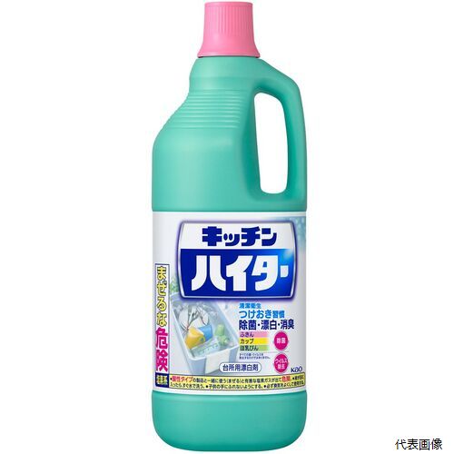 【特長】 ●うすめて使う、塩素系のつけおきタイプ台所用漂白剤。 ●雑菌・ニオイの気になるふきん・まな板の除菌・消臭に。 ●食器用洗剤で取りきれない、カップ・子ども用マグなどの黒ずみ・シミ・茶シブ等の漂白に。 【用途】 ●ふきん、台ふきん、おしぼり＜除菌（消臭）＞5Lの水にキャップ約1.2杯（キャップ1杯は約25ml）、約2分つけおきした後、水ですすぐ。＜漂白（除菌・消臭）＞5Lの水にキャップ約1.2杯（キャップ1杯は約25ml）、約30分つけおきした後、水ですすぐ。 ●まな板、食器、きゅうす、タンブラー、マグカップ、哺乳びん、お弁当箱など＜除菌（消臭）＞5Lの水にキャップ約2杯（キャップ1杯は約25ml）約2分つけおきした後、水ですすぐ。※木製のまな板は5分以上つけおきする。＜漂白（除菌・消臭）＞5Lの水にキャップ約2杯（キャップ1杯は約25ml）、約30分つけおきした後、水ですすぐ。 ●冷蔵庫の中＜除菌（消臭）＞5Lの水にキャップ約1/2杯（キャップ1杯は約25ml）、液につけおきした布を絞り拭いた後、水拭きする。 【仕様】 ●容量(ml)：1500 ●台所用漂白剤（塩素系） 【材質／仕上】 ●成分：次亜塩素酸ナトリウム（塩素系）、界面活性剤（アルキルエーテル硫酸エステルナトリウム）、水酸化ナトリウム（アルカリ剤） 【注意】 ●酸性タイプの製品と一緒に使う（まぜる）と有害な塩素ガスが出て危険。 ●色物・柄物のせんい製品、金属製の容器・用具（ステンレス除く）、メラミン食器、漆器、天然石の調理器具・設備、獣毛のハケ、水洗いできない製品や場所、食品、塩素系は使えないと表示にあるものには使えません。 【入数】 ●1個 他のサイズはこちら 在庫のない商品は検索に表示されない場合がございます　