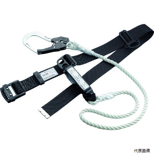 【特長】 ●握りやすく掛けやすい大口径フックを採用しています。 ●第一種ショックアブソーバ付です。 【仕様】 ●胴ベルト幅(mm)：50 ●胴ベルト長さ(mm)：1220 ●ロープ長さ(mm)：1650 ●最大使用可能質量(kg)：100 ●ベルト色：黒 ●ロープ径(mm)：12 ●フック口開き(mm)：53 ●ランヤード寸法　長さ(mm)(フック含む)：1650 ●ランヤード寸法　径(mm)：12 ●フック：大口径フック ●厚生労働省「墜落制止用器具の規格」適合品 ●胴ベルト型　第一種 ●最大自由落下距離：1.8m ●落下距離：3.6m 【材質／仕上】 ●ランヤード：三ツ打ちナイロン12mm径ロープ ●胴ベルト：ナイロン ●バックル：スチール ●フック：スチール 【入数】 ●1本 他のサイズはこちら 在庫のない商品は検索に表示されない場合がございます　