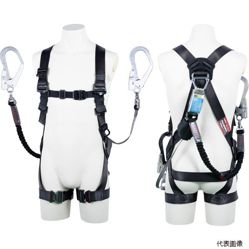 藤井電工 TH504-OHNV93SV-OT-DG-L-2R23-BX TSUYORON 黒影ハーネス ダブルランヤード付き 巻取式ワン・..