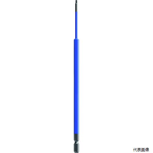 【特長】 ●サイズを色で識別できます。 ●電動ドライバー装着時に塗装部分が邪魔にならない両端部非塗装です。 【用途】 ●六角穴付きネジ、六角穴付きボルト回しに。 【仕様】 ●対辺(mm)：2.5 ●全長(mm)：200 ●シャンク径(mm)：6.35 ●塗装色：青紫色 【材質／仕上】 ●クロムモリブデンバナジウム鋼 【入数】 ●1本 他のサイズはこちら 在庫のない商品は検索に表示されない場合がございます　