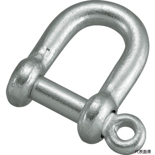 【特長】 ●ねじ込みタイプのスタンダードなシャックルです。 【用途】 ●連結金具として。 ●基本使用荷重(t)：0.5 ●使用荷重(kN)：4.41 ●ねじ径：W1/2 ●B(mm)：25 ●D(mm)：12 ●L(mm)：46 ●d(mm)：23 ●使用荷重(t)：0.50 【材質／仕上】 ●本体：可鍛鋳鉄 ●Uボルト・ナット：スチール（SS400） ●表面処理：ユニクロメッキ仕上げ 【入数】 ●1袋/2個 他のサイズはこちら 在庫のない商品は検索に表示されない場合がございます　
