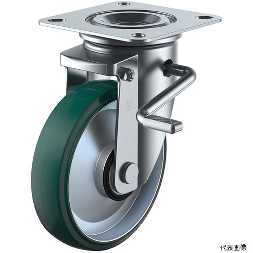 乐天商城 - ユーエイ PMS-150UWBLBRINJ プレート式 自在 キャスター ウレタン 車輪径150mm ストッパー付き PMタイプ PMS-LB(R)型 取付寸法94×94(87×87)