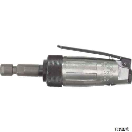 【特長】 ●小型・軽量で作業性が抜群です。 ●軸付砥石使用を目的に設計し、モータートルクが太くタフなツールです。 ●軸付砥石用です。 【用途】 ●金型の仕上げ、バリ取り作業、面取り作業など。 【仕様】 ●チャック内径(mm)：6 ●無負荷回転数(min［［の−1乗］］)：20000 ●空気消費量(［［M3］］/min)：0.45 ●ホース取付口：Rc1/4 ●排気：前方 ●全長(mm)：173 ●無負荷回転数(rpm)：20000 ●使用空気圧力：0.4〜0.6MPa ●先端工具：軸径6mm(砥石) ●排気方向：前方 ●3mmコレット用チャックブッシュ(別売) ●軸付砥石タイプ 【セット内容／付属品】 ●タッチジョイント ●スパナ 【入数】 ●1台 他のサイズはこちら 在庫のない商品は検索に表示されない場合がございます　