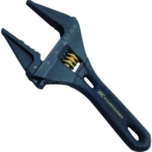 【特長】 ●軽量・薄型タイプかつワイドな開口です。 ●狭い場所でさまざまなサイズのボルトを回すのに最適です。 ●ボルトやナットの角を傷つけにくい独自形状です。 ●便利な目盛付です。 ●すべりにくいグリップ付タイプです。 ●でっぱりが少なく狭い場所でも使いやすくなっています。 ●0mmまで閉じるので、小さいものまでしっかりとつかめます。 【用途】 ●ボルト・ナットの締め緩めに最適です。 ●水道管、ガス管等への継手の取り付け・取り外しに最適です。 【仕様】 ●全長(mm)：118 ●最大口開き(mm)：28 ●色：黒/金 ●薄型・軽量で、便利な目盛付です。 【材質／仕上】 ●特殊鋼 ●表面処理：パーカー処理 【注意】 ●本来の目的以外では使用しないでください。 ●作業時は周り安全を確かめてご使用ください。 ●保護メガネ等を着用して作業してください。 ●必ず下アゴ側へ力をかけてください。 ●パイプ等を利用しての使用はしないでください。 【入数】 ●1丁 他のサイズはこちら 在庫のない商品は検索に表示されない場合がございます　