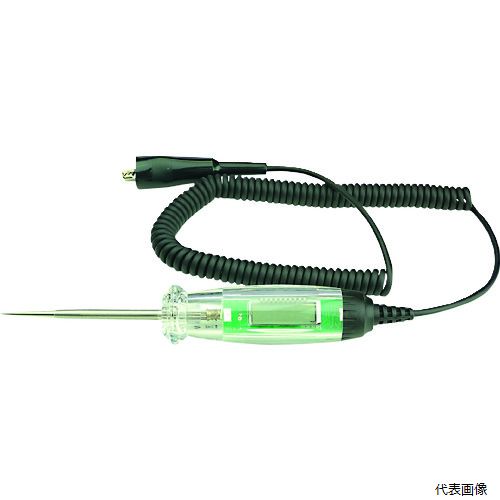 【特長】 ●LCDディスプレーが内蔵されており、電圧を表示します。 ●＋赤−緑と色が変わり極性が一目で分かります。 ●測定電圧はDC6V〜48Vと広く、バイクから大型トラックまで対応します。 ●ドライバータイプなので、片手で測定できます。 ●検電時、内蔵のLCDディスプレーに電圧が表示されます。 ●有効コード長(mm)：1600 ●クリップサイズL(mm)：96 ●クリップサイズW(mm)：12.5 ●クリップサイズD(mm)：6.8 ●検針サイズ(mm)：290×6 ●電圧計測用 【材質／仕上】 ●ABS・スチール・合成ゴム 【注意】 ●保護具を着用してご使用ください。 【入数】 ●1個 他のサイズはこちら 在庫のない商品は検索に表示されない場合がございます　