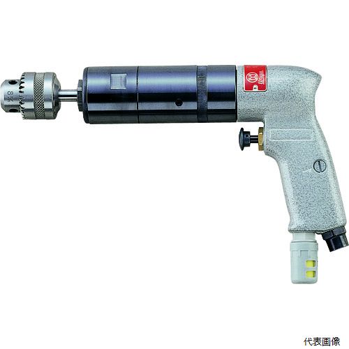 【特長】 ●タッピング作業用ツールです。 ●ダブルボタン式により左右回転の切り替えが容易です。 【用途】 ●金属、木工のタップ加工作業に。 【仕様】 ●チャック能力(mm)：8 ●タップ能力(mm)：8 ●無負荷回転数(min［［の−1乗］］)：400 ●空気消費量(［［M3］］/min)：0.55 ●ホース取付口：Rc1/4 ●排気：後方 ●全長(mm)：244 ●使用エアホース内径(mm)：9.5 ●軸心より側面まで(mm)：22.5 ●騒音レベル(dB)(A)：75 ●使用空気圧力：0.6MPa 【入数】 ●1台 他のサイズはこちら 在庫のない商品は検索に表示されない場合がございます
