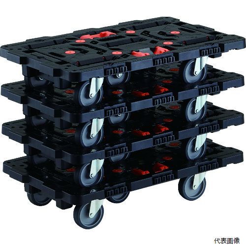 【スタンプラリー】 トラスコ BT700J5-E100T-M4 TRUSCO 連結式樹脂製平台車 ビートル 700X450 自在5輪 とめたろう付 まとめ買い4台