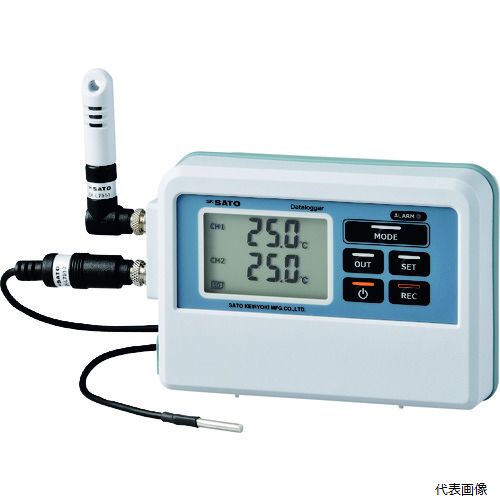 【特長】 ●最大16000ヶの測定データを記憶できます。 ●使用用途に合わせて記憶方式が4種類（ワンタイム・エンドレス・データ数指定・ページ）より選択可能です。 ●温度タイプは、最大2本のセンサと接続可能です（センサ別売）。 ●警報値の上下限が設定可能です（警報動作時、LEDが点灯）。 ●電源が切れた場合でも記憶した測定データは内部メモリに保存されます。 ●記憶した測定データは、パソコンへのダウンロードのほかにmicroSDメモリカード（別売）にコピー可能です（記憶中もコピー可能）。 【用途】 ●倉庫等の温度管理に。 ●温度最小表示(℃)：0.1 ●幅(mm)：114 ●奥行(mm)：35 ●高さ(mm)：80 ●電源(V)：単3アルカリ電池(2本)または専用ACアダプタ(オプション) ●電源：単3アルカリ電池(2本)または専用ACアダプタ(オプション) ●測定項目：温度 ●防塵防水保護等級：JISC0920IP65準拠（※SK−L751−2／21／22／31／32センサ接続時および電池使用時） ●表示機能：温度／湿度警報（ALM）、記憶方式、状態表示（REC／RES）、記憶量（バー）、SDメモリ、ローバッテリーマーク、キーロックマーク、各エラーメッセージ、各設定時における設定値表示 【材質／仕上】 ●PC（ポリカーボネート） 【セット内容／付属品】 ●単3アルカリ電池（2本） ●通信ケーブル1．5m（1本） ●取扱説明書（1冊） ●クイックマニュアル（1部） 【注意】 ●データロガー本体にセンサーなどのオプションは一切付属しておりません。 【入数】 ●1個 他のサイズはこちら 在庫のない商品は検索に表示されない場合がございます　