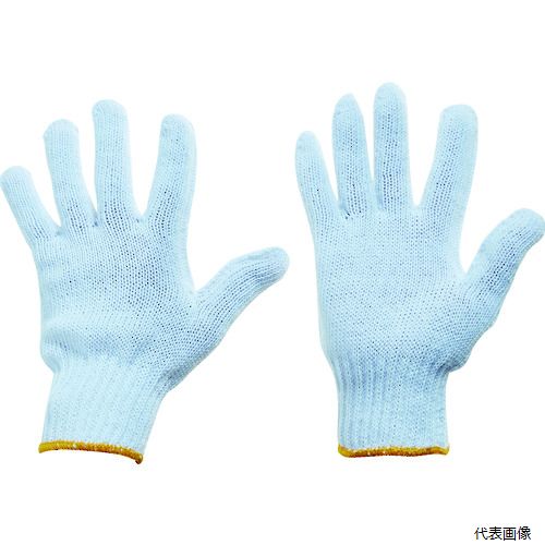 【特長】 ●ほつれやすい親指と人差し指の指又周辺に補強用の編み込みを施した、耐久性に優れた手袋です。 ●樹脂補強タイプに比べ、編み込み補強は補強箇所周辺の糸が固くならないので、指の可動範囲を狭めることなく使用できます。 【用途】 ●一般作業に。 ●重作業に。 ●各種訓練に。 【仕様】 ●色：ホワイト ●サイズ：フリー ●ゲージ数：7 ●全長(cm)：23.5 ●手のひら周り(cm)：19.0 ●中指長さ(cm)：8.0 ●厚さ(mm)：2 ●リストカラー：黄色 ●2本編 【材質／仕上】 ●綿：約35% ●ポリエステル：約65% 【注意】 ●提供不可：chemSHERPA、SDS、ミルシート 【入数】 ●1組/10双 他のサイズはこちら 在庫のない商品は検索に表示されない場合がございます　