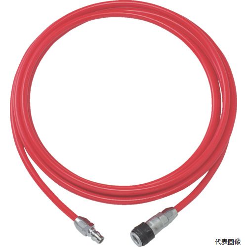【特長】 ●ゴムホースと比べ、約1/3〜1/5の軽さです。 ●耐油性、耐圧性に優れ、低温時（-5℃）における柔軟性も優れています。 ●一般カップリングと互換性があります。 ●色：赤 ●外径(mm)：12.5 ●内径(mm)：8.5 ●全長(m)：5 ●肉厚(mm)：2 ●許容曲半径：(常温)60mm ●接続継手：TL200-85SN/85PN ●使用流体：空気 ●使用温度範囲：-5〜60℃(凍結なきこと) ●使用圧力：1.5MPa ●流体温度：-5〜60℃(凍結なきこと) 【材質／仕上】 ●ポリウレタン 【注意】 ●接続金具が衝撃を受けたり、何かに引っかかる様な場所(床の段差や縞鋼板の継ぎ目など)での使用はしないでください。｢接続金具が飛び抜ける｣といった思わぬ事故の原因となります。 ●接続金具は、金具を手で保持した状態で分離してください。 ●接続金具は、接続後は両側から軽く引き、金具どうしが抜けないことを確認してください。 ●ブレードホース専用のカップリングをご使用ください。他のカップリングを使用するとホースが破損する場合があります。使用圧力の常温環境は約20℃を目安としています。 ●提供不可：SDS、ミルシート 【入数】 ●1巻 他のサイズはこちら 在庫のない商品は検索に表示されない場合がございます　