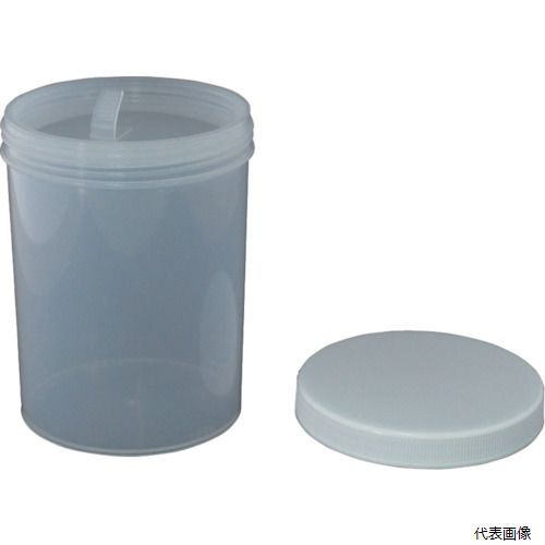 【特長】 ●粉末やペースト状のものまで使用でき内容物の使用ロスがありません。 【仕様】 ●容量(ml)：600 ●直径(mm)：99 ●高さ(mm)：125 ●口径(mm)：89 ●中栓：あり ●色：半透明 ●フタ色：白色 ●内径(mm)：89 ●中栓付 ●耐熱温度：120℃(中栓は80℃) ●食品衛生法　ポジティブリスト制度(PL法)適合 【材質／仕上】 ●本体、フタ：ポリプロピレン（PP） ●中栓：ポリエチレン（PE） 【入数】 ●1個 他のサイズはこちら 在庫のない商品は検索に表示されない場合がございます　