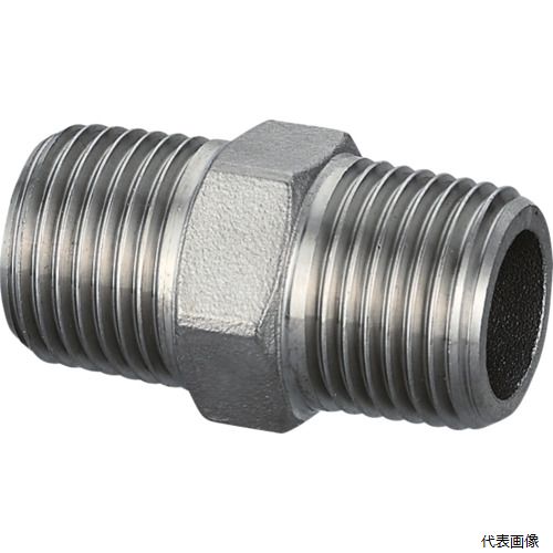 【特長】 ●テーパおねじ（Rねじ）配管や機器への接続に使用します。 【用途】 ●冷温水・油・エアー・蒸気・ガス（可燃性・毒性以外）用。 【仕様】 ●呼び径A：25 ●呼び径B：R1 ●L(mm)：52 ●使用温度範囲(℃)：-20〜220 ●品名：SFN型　六角ニップル　R1×R1 ●36六角 ●φd(mm)：25 【材質／仕上】 ●ステンレス（SCS13A） 【入数】 ●1個 他のサイズはこちら 在庫のない商品は検索に表示されない場合がございます