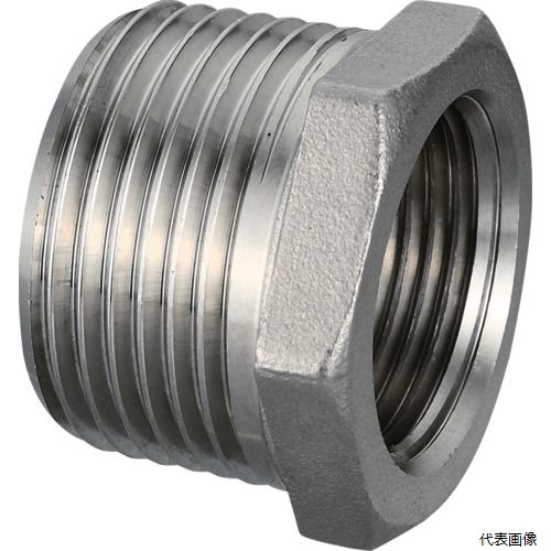 【特長】 ●テーパおねじ、テーパめねじ（R×Rc）ねじのサイズ変換に使用します。 【用途】 ●冷温水・油・エアー・蒸気・ガス（可燃性・毒性以外）用。 【仕様】 ●呼び径A：25×15 ●呼び径B：R1×Rc1/2 ●L(mm)：27 ●使用温度範囲(℃)：-20〜220 ●適合流体：冷温水・油・エアー・蒸気・ガス（可燃性・毒性以外） ●φd(mm)：25 ●36六角 【材質／仕上】 ●本体：SCS13A 【入数】 ●1個 他のサイズはこちら 在庫のない商品は検索に表示されない場合がございます