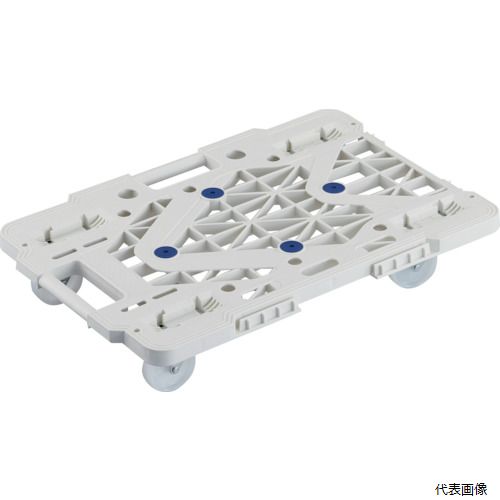 【特長】 ●縦・横方向に連結が可能です。 ●スタッキング可能です。 ●荷台は堅牢なメッシュリブ構造です。 ●薬品や溶剤にも侵されにくく耐久性に優れています。 ●台上に滑り止め用ゴムが4ヵ所ついています。 ●ナイロン車輪　 ●ルートバンMP-600用コーナーストッパーの取り付けが可能です。(MPK-600シリーズ) 【用途】 ●運送業、工場内の作業。 ●物流倉庫内での運搬作業。 【仕様】 ●均等荷重(kg)：100 ●色：ホワイト ●長さ(mm)：615 ●幅(mm)：415 ●高さ(mm)：115 ●キャスター径(mm)：75 ●取替キャスター(自在)：TYE-75N ●キャスター材質：ナイロン ●車輪材質：ナイロン車 ●完成品 ●キャスター取り付け方法：ボルトレス構造 ●自在キャスター4個 ●平台車 ●取り替えキャスター：TYE-75N(自在) ●2011年度グッドデザイン賞受賞 【材質／仕上】 ●荷台：再生ポリプロピレン（PP）再生材100% ●キャスター金具：スチール（三価クロムメッキ） ●ホイール：ポリプロピレン(PP)樹脂 ●車輪：ナイロン 【注意】 ●運搬専用です。荷物の保管目的で使用しないでください。 ●運搬専用です。荷物の保管目的で使用しないでください。 【入数】 ●1台 他のサイズはこちら 在庫のない商品は検索に表示されない場合がございます　