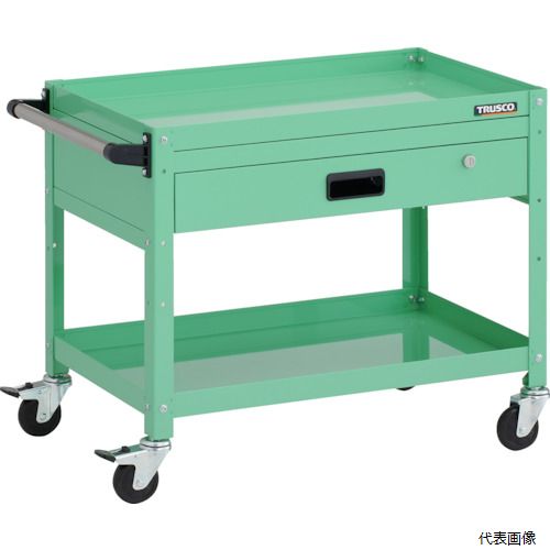 (代引き不可) トラスコ RBW-672VH YG TRUSCO ツールワゴン ラビットワゴン 700X450XH600 2段 1段引出 ハンドル付 ゴム車輪 ヤンググリーン