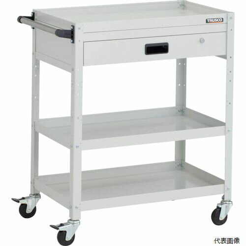 (代引き不可) TRUSCO ツールワゴン ラビットワゴン 700X450XH880 3段 1段引出付 ハンドル付 ゴム車輪 ホワイト RBW-973VH W