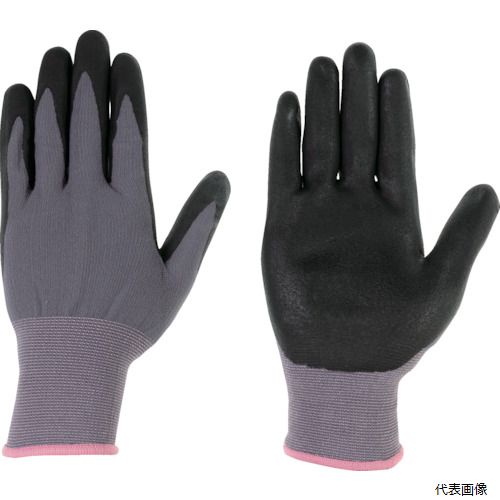 【特長】 ●手首にゴム糸を使用しているので、手にぴったりフィットします。 ●耐久性が高く、グリップ力に優れます。 ●柔らかく、手によく馴染みます。 【用途】 ●建設、土木、農業、工場、各種一般作業用。 【仕様】 ●色：グレー ●サイズ：S ●ゲージ数：15 ●全長(cm)：20.5 ●手のひら周り(cm)：17.2 ●中指長さ(cm)：7.0 ●厚さ(mm)：1.3 ●リストカラー：ピンク 【材質／仕上】 ●ポリエステル・ナイロン・スパンデックス ●表面コーティング：ニトリルゴム 【入数】 ●1双 他のサイズはこちら 在庫のない商品は検索に表示されない場合がございます　
