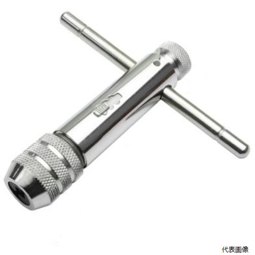 【特長】 ●タップやエキストラクターに使用する、ラチェットタイプのタップハンドルです。 ●左右回転方向の切替ができ、タップの切り戻しや逆ネジタップにも便利です。 ●ハンドル部をスライドさせることで、力を掛けやすくなります。 【用途】 ●タップやエキストラクターに使用する、ラチェットタイプのタップハンドル。 【仕様】 ●適合タップ寸法：M5〜M12 ●全長(mm)：110 ●全高(mm)：25 ●本体サイズ(mm)：L110×φ25 ●ハンドル長(mm)：120 ●対応タップサイズ：M5〜M12 【注意】 ●※パイプなどを差し込み、延長して使用しないでください。 ●※異なるサイズには使用しないでください。 ●※過度なトルクを掛けないでください。 ●※ハンマーで叩いたり、脚で踏んだりしないでください。 【入数】 ●1個 他のサイズはこちら 在庫のない商品は検索に表示されない場合がございます　