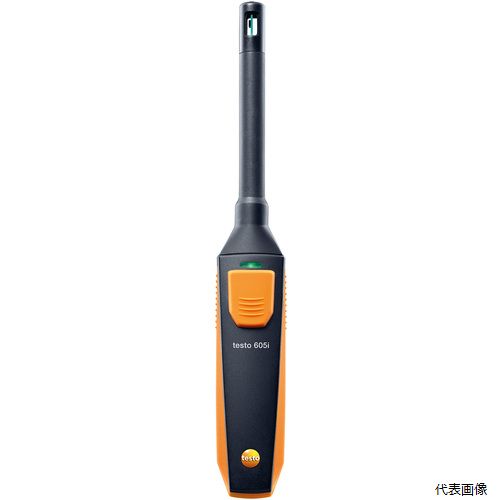 【特長】 ●testo605iは、室内やダクト内の温度と湿度の測定に最適で、露点温度・湿球温度・絶対湿度の演算も可能です。 ●スマートフォン/タブレットに専用アプリを入れて使用すると、室内やダクト内の気温と湿度を簡単にそして確実に測定できます。 【仕様】 ●測定温度範囲(℃)：-20〜60 ●温度最小表示(℃)：0.1 ●測定湿度範囲(%RH)：0〜100 ●湿度最小表示(%RH)：0.1 ●測定項目：温度、湿度 ●電源(V)：単4乾電池×3本（付属） ●幅(mm)：30 ●奥行(mm)：24 ●高さ(mm)：243 ●湿度表示範囲(%RH)：0〜100 【セット内容／付属品】 ●乾電池 ●出荷検査書 【入数】 ●1個/1台 他のサイズはこちら 在庫のない商品は検索に表示されない場合がございます　