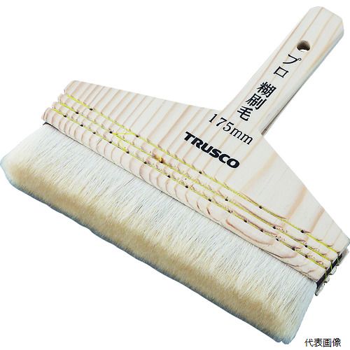 【特長】 ●プロの職人向けに特別製作しました。 ●毛量が多く自然の毛先があり、のりをスムーズに付けることができます。 ●工芸、染色にも適しています。 【用途】 ●のり付け用。 【仕様】 ●刷毛幅(mm)：175 ●毛丈(mm)：30 ●玉厚(mm)：16 ●全長(mm)：185 【材質／仕上】 ●毛：山羊毛 ●柄：木 【注意】 ●提供不可：chemSHERPA、SDS、ミルシート 【入数】 ●1本 他のサイズはこちら 在庫のない商品は検索に表示されない場合がございます　