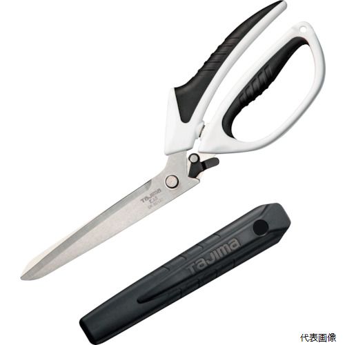 【特長】 ●長尺のものを切りやすく、使いやすい新形状です。 ●断熱材を使う大工ユーザーにも最適です。 ●手が痛くならないエラストマーグリップ仕様です。 ●片手で簡単に解除できるワンタッチロック機構付きです。 ●片手で楽に切断ができるスプリング機構付きです。 ●保管時に刃先を守る刃先ケース付きです。 【用途】 ●断熱材・遮音シートの切断に。 【仕様】 ●刃長(mm)：120 ●刃厚(mm)：8 ●全長(mm)：287 ●色：白/黒 ●タイプ：ハ−ド向け ●切断対象：グラスウール（厚さ50mm相当対応）、ロックウール（厚さ50mm相当対応）、ゴム・遮音シート（厚さ1.2mm対応）、養生パネル（　PP1.5mm、クッション材2mm相当対応）、金網（亜鉛引亀甲線系0.4mm対応） ●安全ロープ取り付け用穴 【材質／仕上】 ●ステン鋼4116 ●ポリプロピレン(PP)+ガラス繊維強化ポリアミド(GF10) ●エラストマー(TPR) 【セット内容／付属品】 ●刃先ケース 【注意】 ●本製品には通電性がありますので、感電に注意して下さい。 ●安全保護の為、保護メガネ・作業手袋を着用して下さい。 ●製品仕様は予告なく変更する場合がございます。予めご了承ください。 【入数】 ●1丁 他のサイズはこちら 在庫のない商品は検索に表示されない場合がございます　