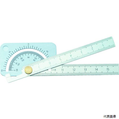 【特長】 ●竿が固定できます。 ●小型で携帯に便利です。 【用途】 ●角度の測定。 ●竿長(mm)：100 ●竿厚さ(mm)：0.5 ●目量(kg)：内目盛2°、外目盛5° ●厚さ(mm)：1.0 ●目量：内目盛2°、外目盛5° ●本体：竿目盛付 ●竿全長（mm）：100 ●2本竿 【材質／仕上】 ●ステンレス（SUS420J2） 【注意】 ●提供不可：chemSHERPA、SDS、ミルシート 【入数】 ●1個 他のサイズはこちら 在庫のない商品は検索に表示されない場合がございます　
