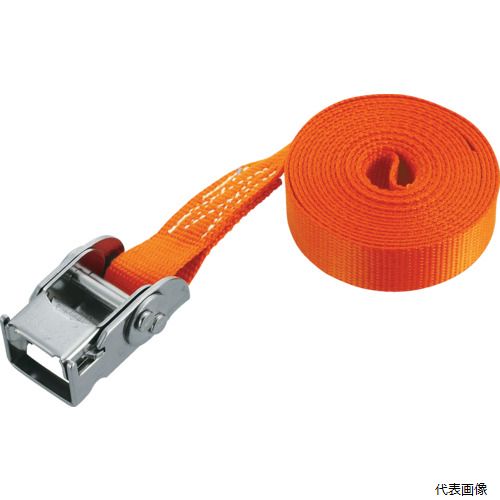 【特長】 ●ベルトを通して折りたたむだけのTCSバックルタイプです。 ●エンドレスタイプです。 【用途】 ●パレット等、積荷の荷崩れ防止。 ●集積物等の安全確保。棚積商品等の落下防止。 ●色：オレンジ ●幅(mm)：38 ●長さ(m)：3 ●厚さ(mm)：1.5 ●最大使用荷重(kg)：250 【材質／仕上】 ●ベルト：ポリエステル ●金具：スチール ●表面処理：亜鉛メッキ仕上げ 【入数】 ●1本 他のサイズはこちら 在庫のない商品は検索に表示されない場合がございます　