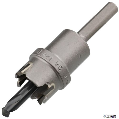 【特長】 ●従来のハイス刃に比べて、高回転の電動機が使用でき、スピーディーな穴あけができます。 ●鋼板、ステンレス板から合成樹脂板まで切削する切れ味です。 ●センタードリルT形（超硬チップ付ドリル）使用。 ●板厚4mmまでの、FRP、合成樹脂板などへの穴あけ作業に適しています。 【用途】 ●被削材：ステンレス板、鋼板、銅板、アルミ板、FRP、合成樹脂。 【仕様】 ●刃径(mm)：21 ●ふところ深さ(mm)：12 ●シャンク形状：三面取(ストレート) ●シャンク径(mm)：6.5 ●刃厚(mm)：2.5 ●有効切削能力(mm)：4 ●適合機種：電気ドリル(回転専用) ●シャンク形状：三面取(ストレート) 【材質／仕上】 ●刃部：超硬チップ ●センタードリル：コバルト高速度鋼 【入数】 ●1本 他のサイズはこちら 在庫のない商品は検索に表示されない場合がございます　